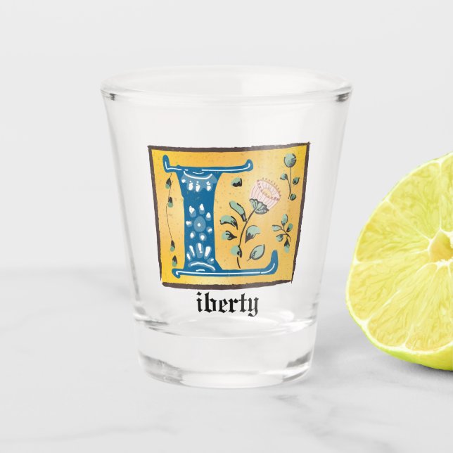 Copo De Shot Letra Floral Iluminada Medieval L Monograma (Frente)