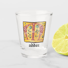 Copo De Shot Letra Floral Iluminada Medieval M Monograma
