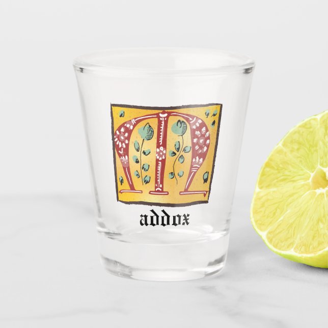 Copo De Shot Letra Floral Iluminada Medieval M Monograma (Frente)