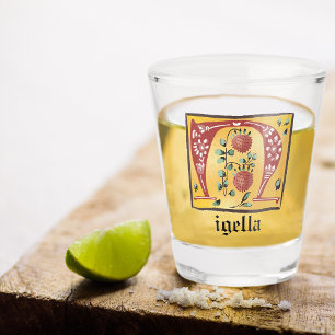 Copo De Shot Letra Floral Iluminada Medieval N Monograma