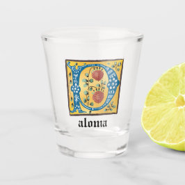 Copo De Shot Letra Floral Iluminada Medieval P Monograma