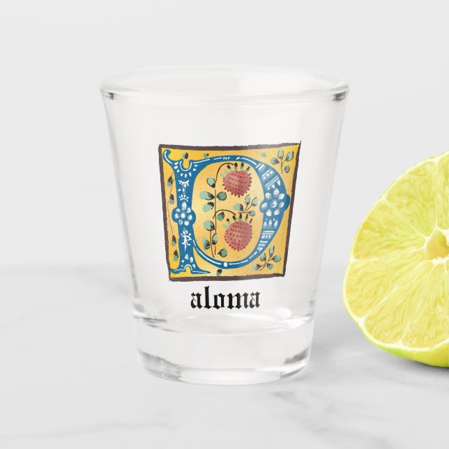 Copo De Shot Letra Floral Iluminada Medieval P Monograma (Frente)