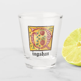 Copo De Shot Letra Floral Iluminada Medieval Q Monograma