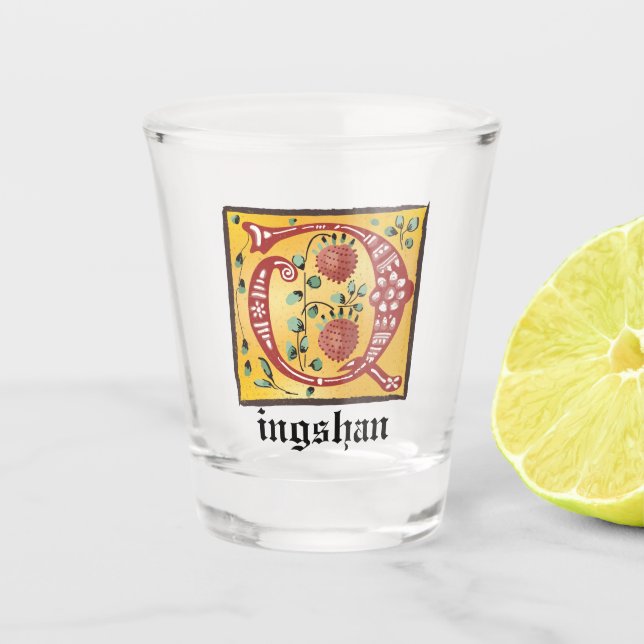 Copo De Shot Letra Floral Iluminada Medieval Q Monograma (Frente)