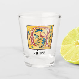 Copo De Shot Letra Floral Iluminada Medieval R Monograma