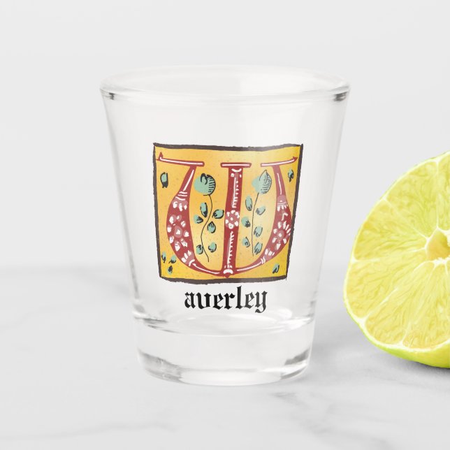 Copo De Shot Letra Floral Iluminada Medieval W Monograma (Frente)