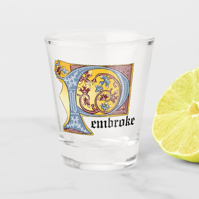 Copo De Shot Letra Iluminada Azul e Vermelha Medieval P (Frente)