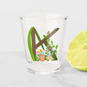 Copo De Shot Letra maiúscula K monograma floral