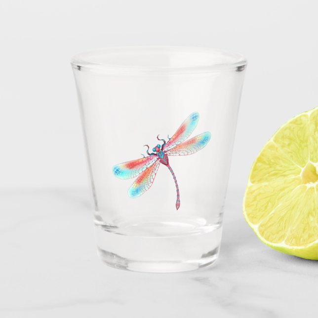 Copo De Shot libélula vermelha sobre fundo de aquarela (Frente)
