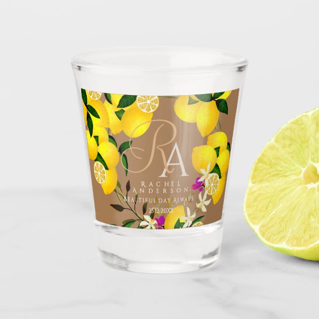 Copo De Shot Limon Monograma Marrom  (Frente)