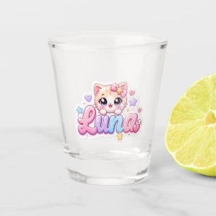 Copo De Shot Lindo Nome de Gato Kawaii Luna Rosa Pastel Brilhan