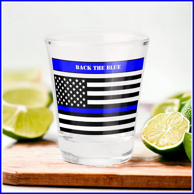 Copo De Shot [Linha Azul Fino] Detrás da Polícia Azul (You may customize both the text and colors on this shot glass. )