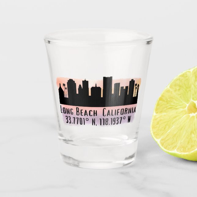 Copo De Shot Linha do Skyline Long Beach Latitude e Longitude (Frente)