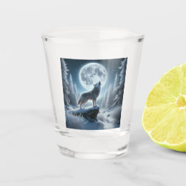 Copo De Shot Lobo Uivando No Inverno