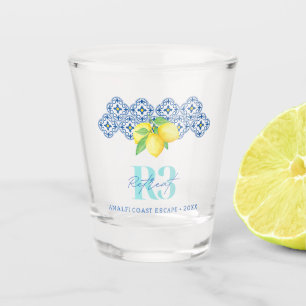 Copo De Shot Logotipo de Azulejo Mediterrâneo de Limão em Aquar