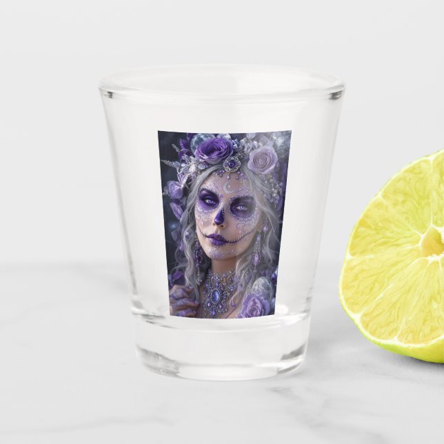 Copo De Shot Lua Ametista Calavera – Dia de Finados Roxo (Frente)