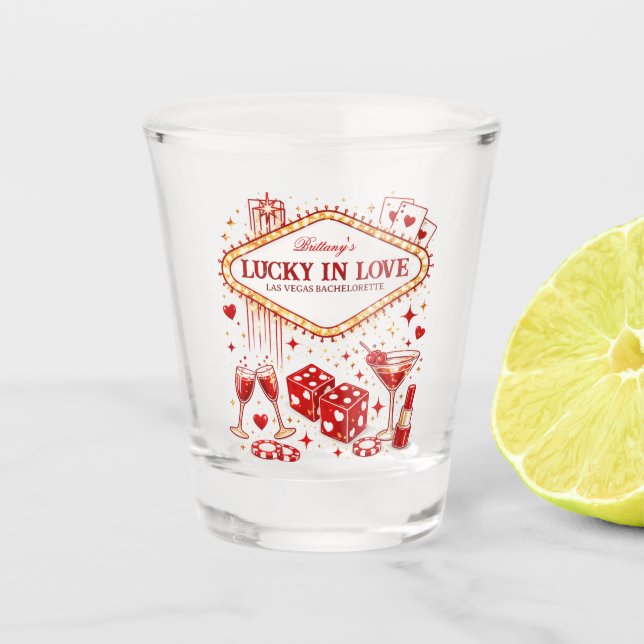 Copo De Shot Lucky in Love Las Vegas Bachelorette Casino Party (Frente)