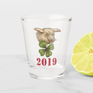 Copo De Shot Lucky Pig com Clover na Boca - Ano do Porco