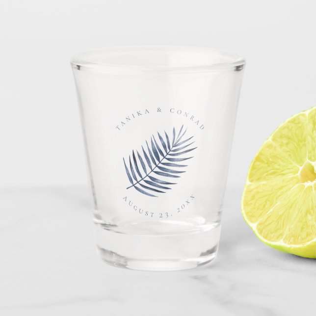 Copo De Shot Lush Palm Leaf Wedding Blue ID956 (Frente)