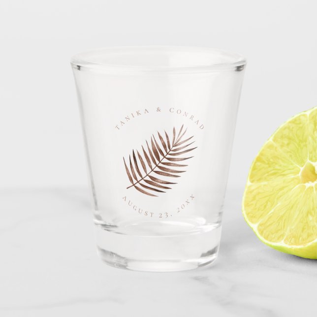 Copo De Shot Lush Palm Leaf Wedding Terra Cotta ID956 (Frente)