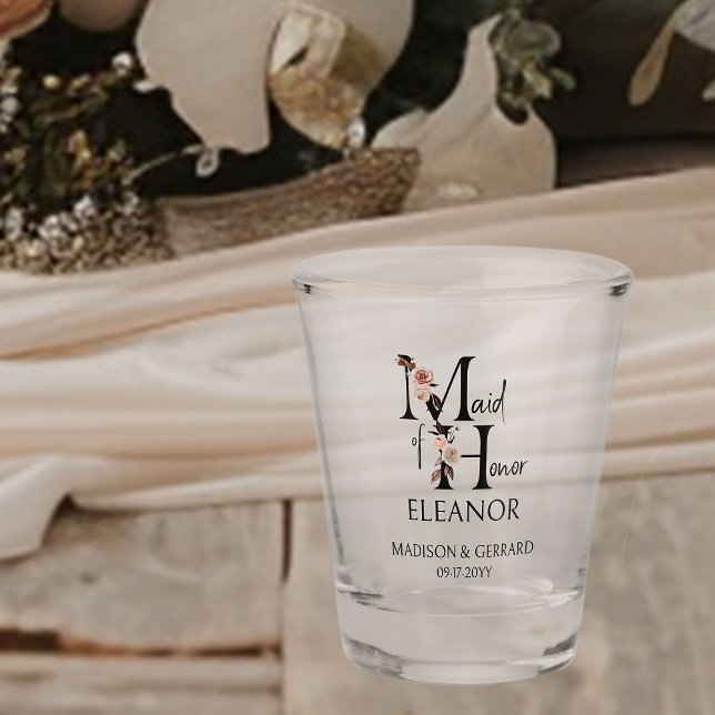 Copo De Shot Madrinha de casamento Letra Floral Neutra Partido  (Bridal party gift to personalize for your Maid of Honor)