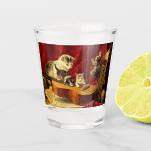Copo De Shot Mãe Gato e Gatinhos Brincando com Violão