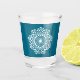 Copo De Shot Mandala Branco em Fundo Azul