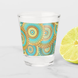 Copo De Shot Mandala Sobreposto Azul Marrom Dourado