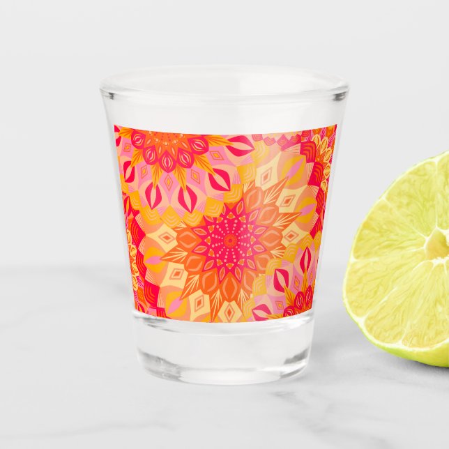 Copo De Shot Mandala Sobreposto Laranja Rosa Amarelo (Frente)