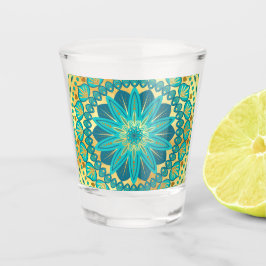 Copo De Shot Mandalas Flor de Ouro Azul