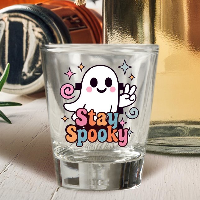 Copo De Shot Mantenha-se assustado, Fantasma Fantasma Retro Pas (Celebrate Halloween season in style with this groovy ghost stay spooky design.)