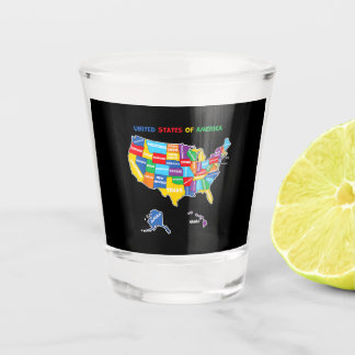 Copo De Shot Mapa colorido dos Estados Unidos da América com es
