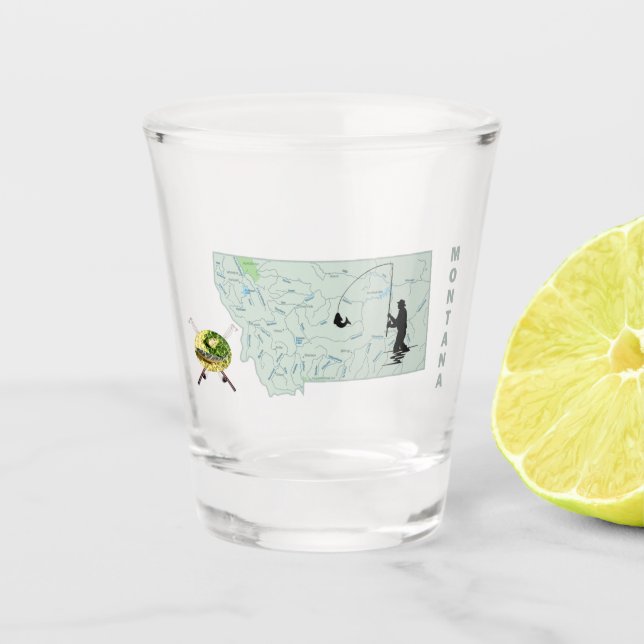 Copo De Shot Mapa de pesca do rio Montana (Frente)