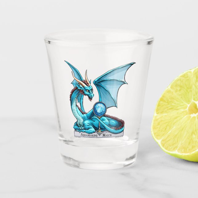 Copo De Shot Março Birthstone Dragon: Aquamarine (Frente)