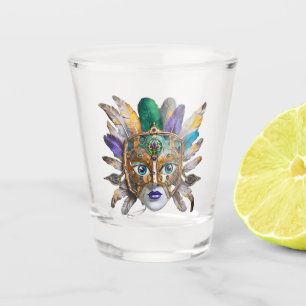 Copo De Shot Mardi Gras Feather e Metal Mask