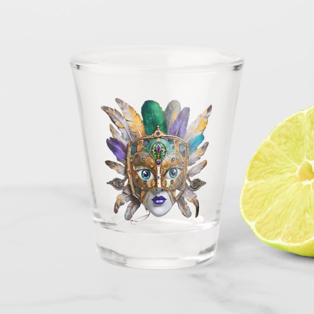 Copo De Shot Mardi Gras Feather e Metal Mask (Frente)
