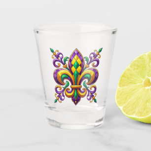 Copo De Shot Mardi Gras fleur de lis, verde-púrpura