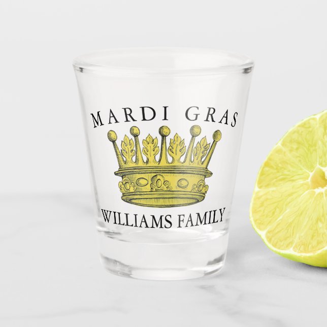 Copo De Shot Mardi Gras Yellow Crown Family Name Monograma (Frente)