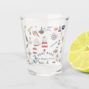 Copo De Shot Marinheiro de Elementos Náuticos de Aquarela