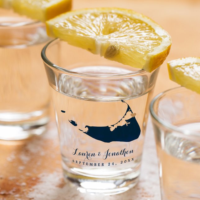 Copo De Shot Marinho Azul Nantucket Island Map Dourado Casament (Criador carregado)