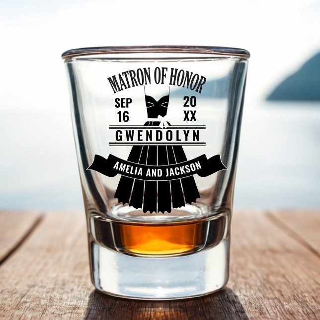 Copo De Shot Matão de Casamento de Vestido Personalizado de Hon (Maid of Honor Custom Dress Wedding Gift Shot Glass)