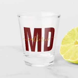 Copo De Shot Médico MD Personalizado Maroon e Dourado Vidro