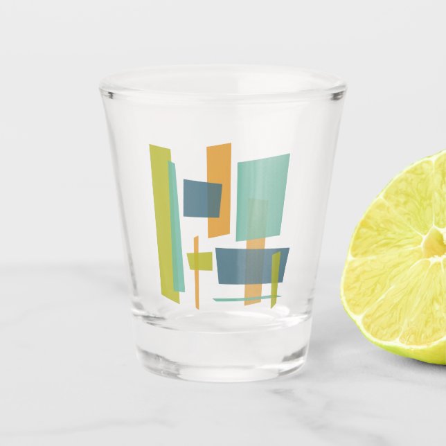Copo De Shot Meio século Abstrato Verde Azul Laranja Retângulo  (Frente)