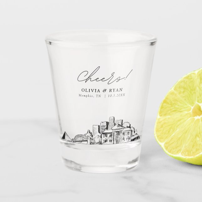Copo De Shot Memphis Wedding Favorece Cheers Personalizados (Frente)