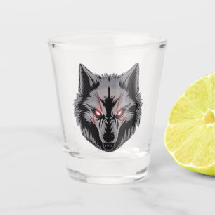 Copo De Shot Menacando Lobo com Olhos Vermelhos Brilhantes