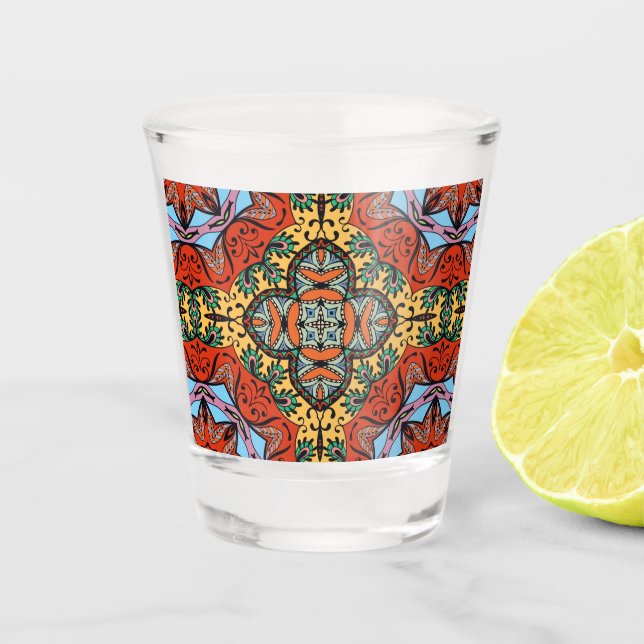 Copo De Shot Mexican folk ethnic colorful seamless pattern  (Frente)