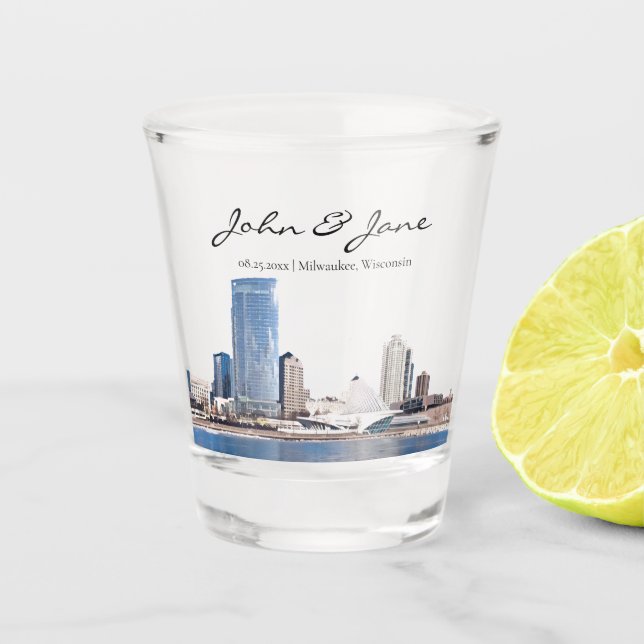 Copo De Shot Milwaukee Personalizado - Skyline Shot Glass (Frente)