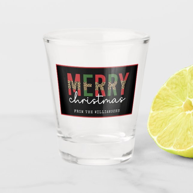 Copo De Shot Mínimo de Impressão de Leopardo de Feliz Natal Mod (Frente)