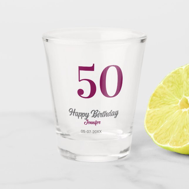 Copo De Shot modelo de 50º aniversário adicionar nome data ano  (Frente)