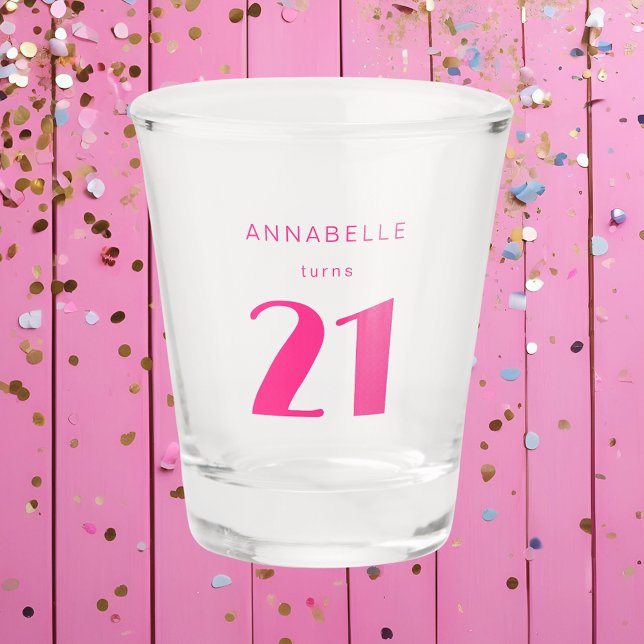 Copo De Shot Moderno 21 ruas 21 Festas de aniversário Rosa (Blush pink custom shot glass for girls 21st birthday party celebrations.)